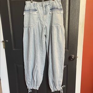 BiBi Light Wash Denim Wide Leg Flare Jeans or joggers w string
